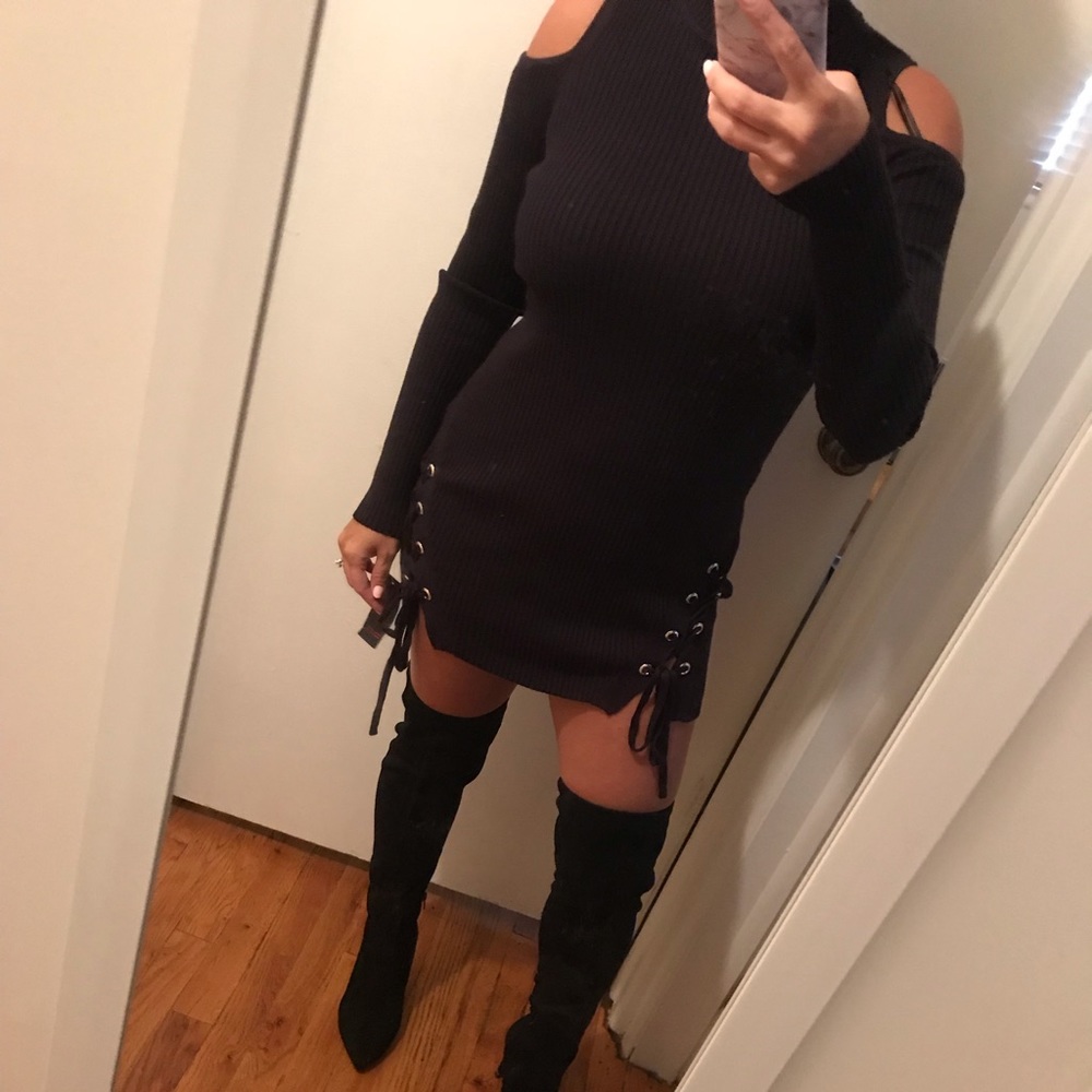 Cold shoulder sweater dress